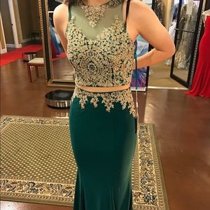 Green Prom Dress - Mock Two Piece